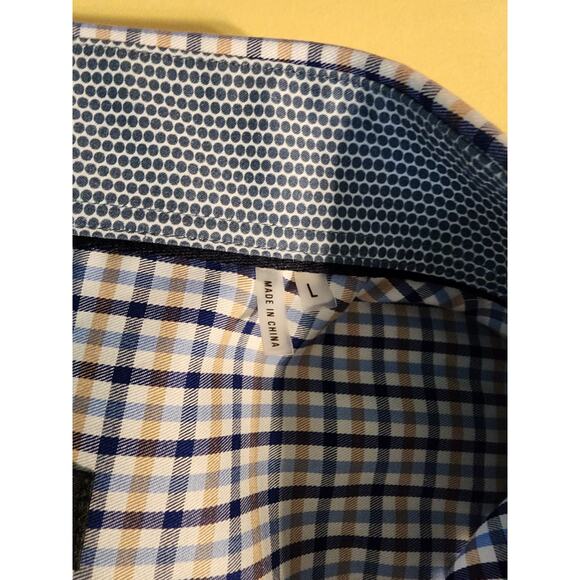 BUGATCHI Men's Blue Tan Long Sleeve Button Up Shirt Size L Large - Picture 4 of 6